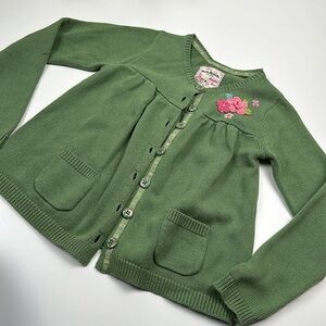 Oshkosh Green Sweater with Floral appliqué and buttons